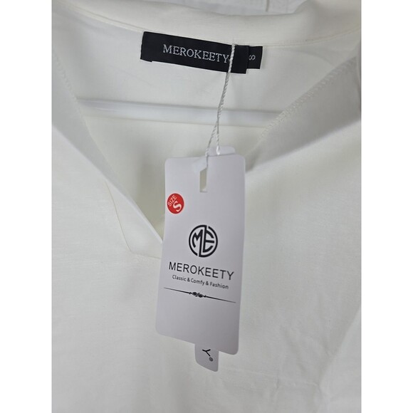 Merokeety V-Neck Sweatshirt Women Small White Long Sleeve Lapel Casual Pullover - Picture 4 of 7